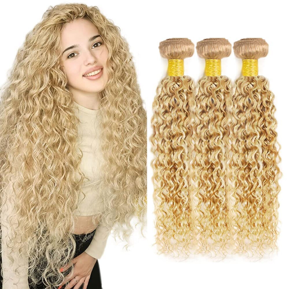 Unisex Brazilian Deep Wave Human Hair Bundles P27/613 Ombre Blonde Virgin Remy Weave 20 22 24 Inch