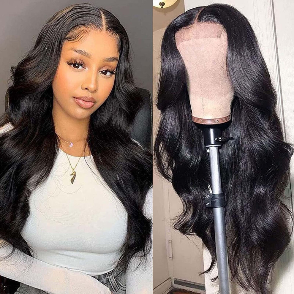 Unisex 18 Inch Body Wave Lace Front Wig Brazilian Virgin Human Hair 4X4 Lace Closure Pre Plucked Glueless