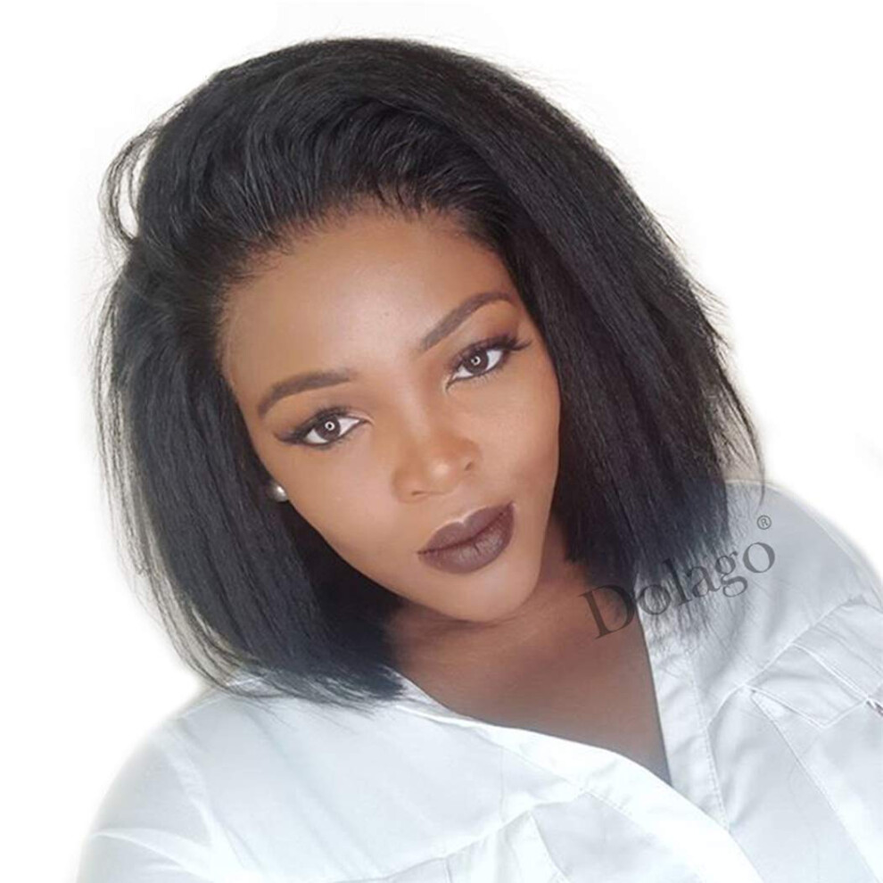 Unisex Black 130% Density Kinky Curly Human Hair Lace Front Wig 10 Inch Mongolian Afro Glueless Natural Hairline For Women