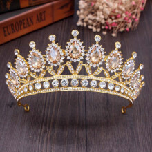 Bridal Tiara Blue Crystal Crown for Women Vintage Baroque Royal Design Gold Wedding Headpiece