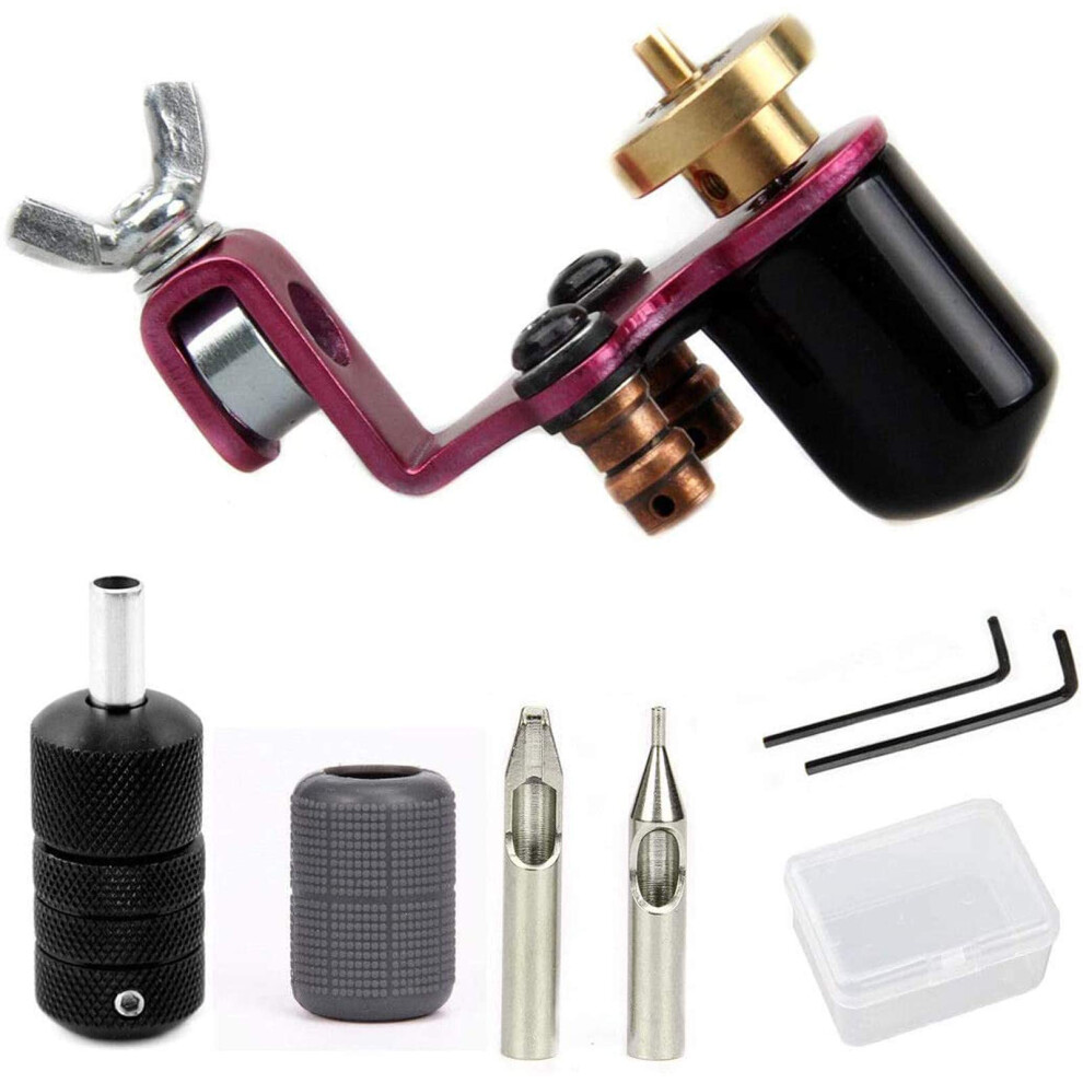 Professional Pink Rotary Tattoo Machine Kit for Lining and Shading with Grip and Tips