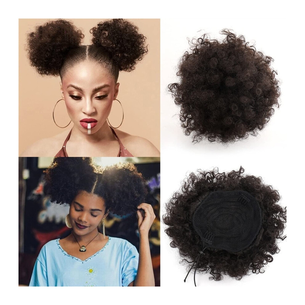 Unisex Afro Puff Ponytail Synthetic Kinky Curly Hair Bun Extension With Secure Drawstring Fit For Women