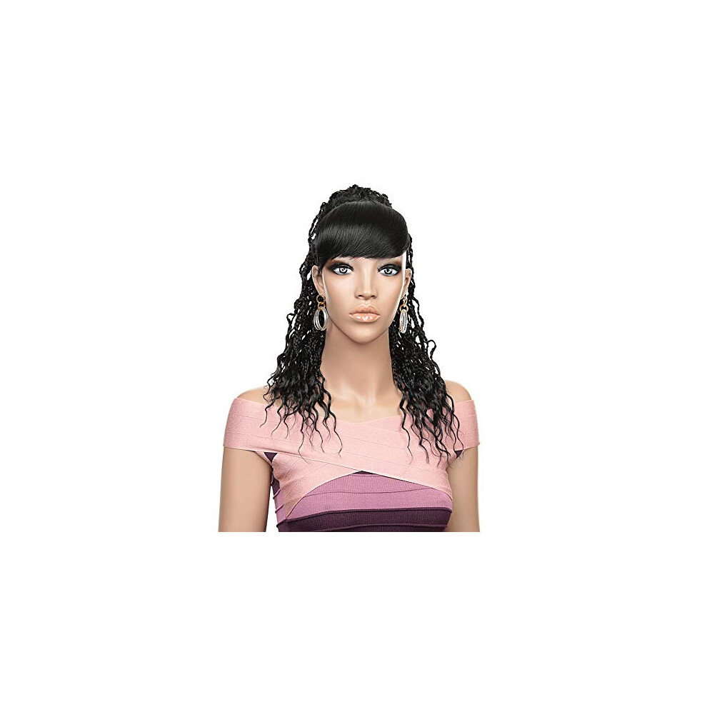 Drawstring Ponytail Extension Ombre Synthetic Long Hairpiece with Thick Bangs for African American Women