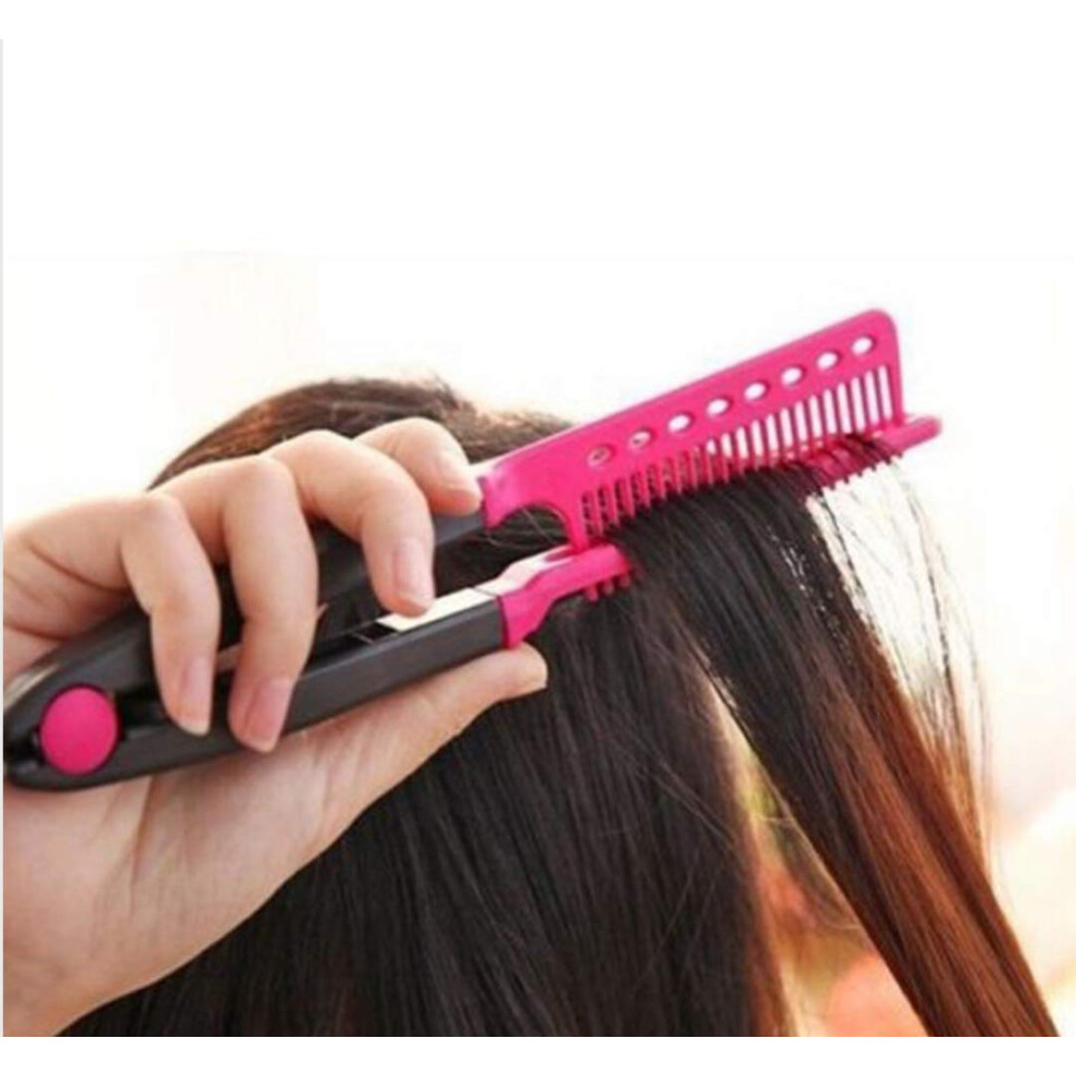 V Shape Hair Straightening Comb Foldable Washable Hair Styling Tool for Travel and Salon