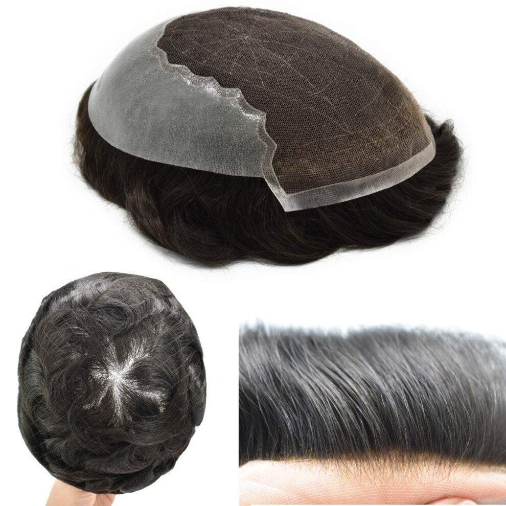 Unisex Black Men's Lace Front Toupee Real Human Hairpiece Natural Hairline 8X10 Jet Pu Base