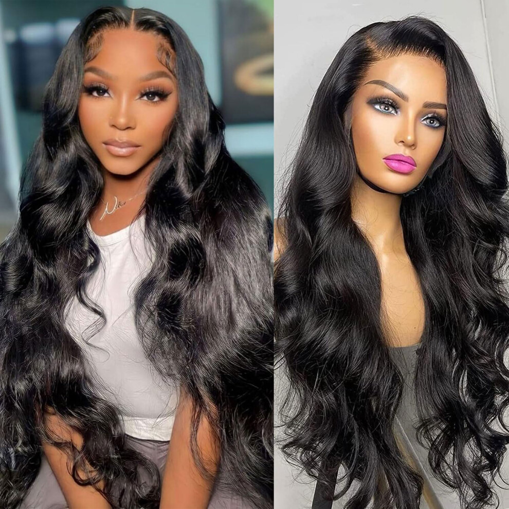 Unisex Body Wave Lace Front Wig Human Hair 13X4 Pre Plucked Glueless 20 Inch 180 Density Natural Hairline