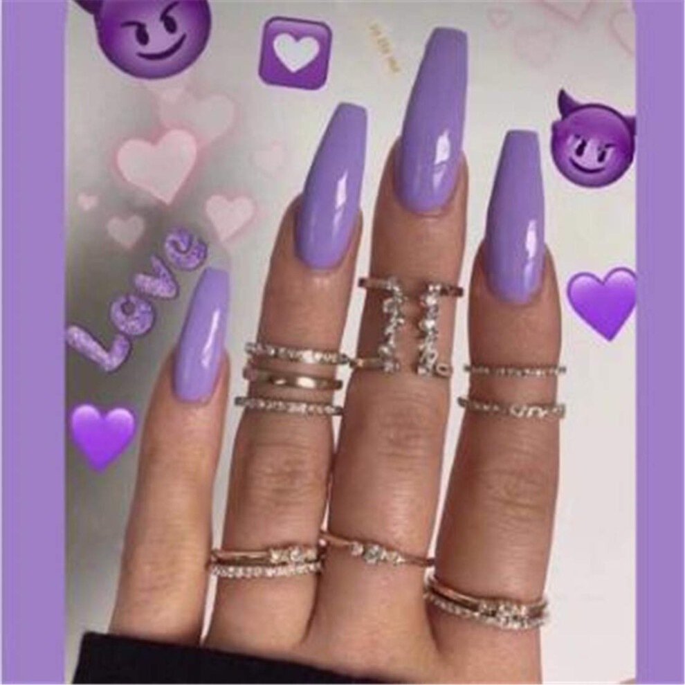 Pink/Blue 24Pcs Long Coffin False Nails Set Ballerina Tips Instant Salon Look Easy Application