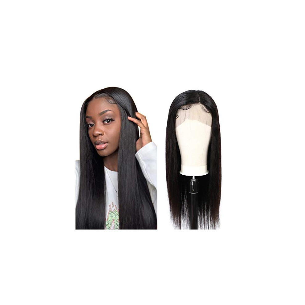 Unisex 360 Lace Frontal Human Hair Wig Preplucked Peruvian Virgin Straight With Baby Hair 20Inch