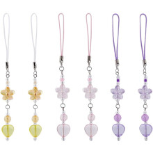 Lot de 3 dragonnes élégantes en perles acryliques (12,8 à 13,8 cm), motif fleur et cœur, jaune, rose et violet. Décoration pour téléphone