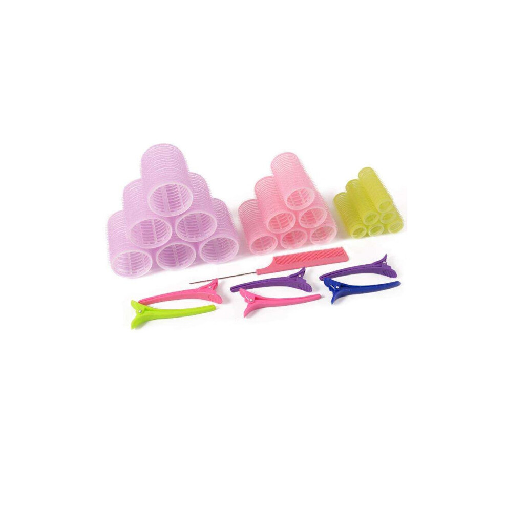 25-pack Hair rollers, Clips, Comb w. divider, Hair rollers, curlers multicolor