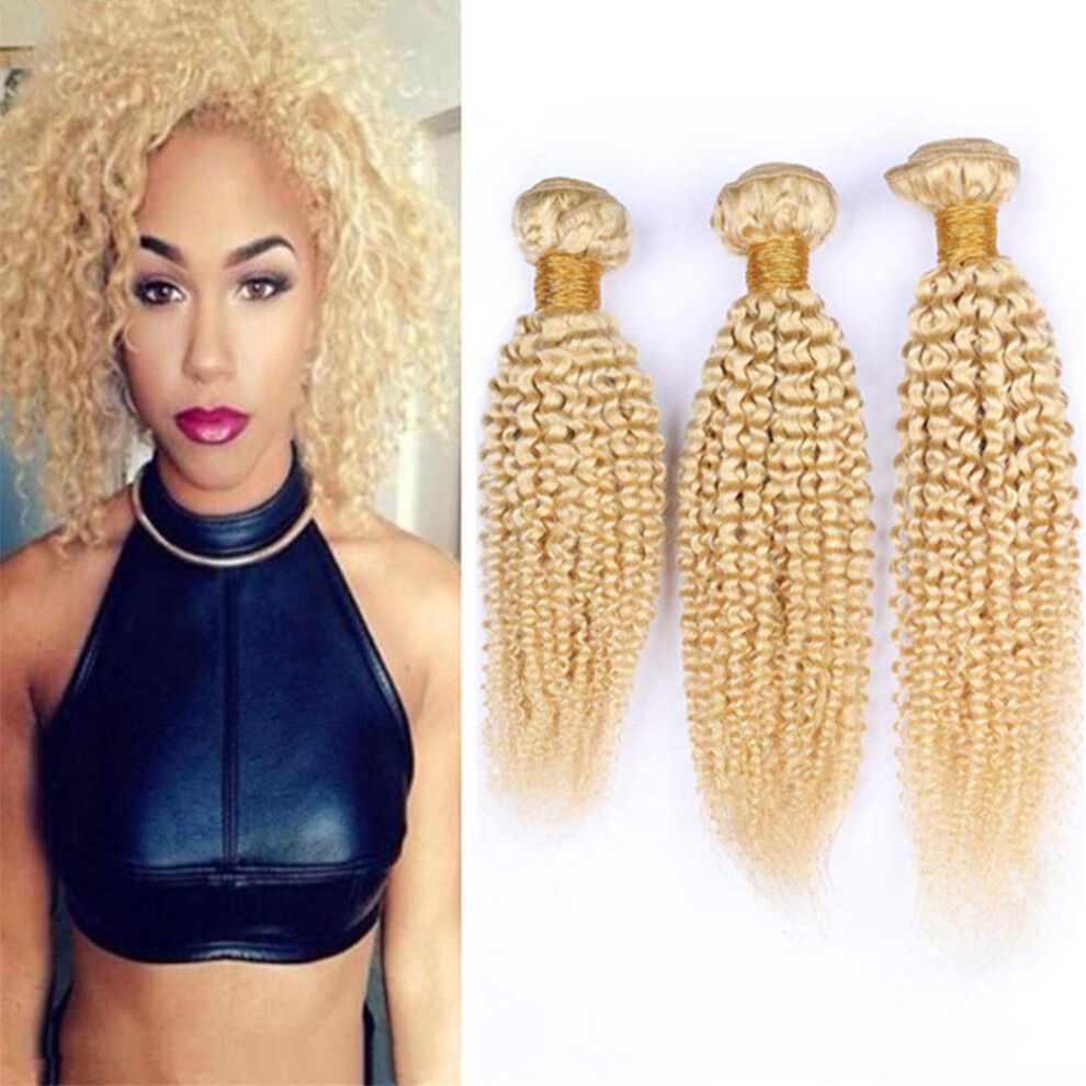 Unisex 613 Blonde Kinky Curly Brazilian Hair Bundles 28 Inch Virgin Human Hair Extensions