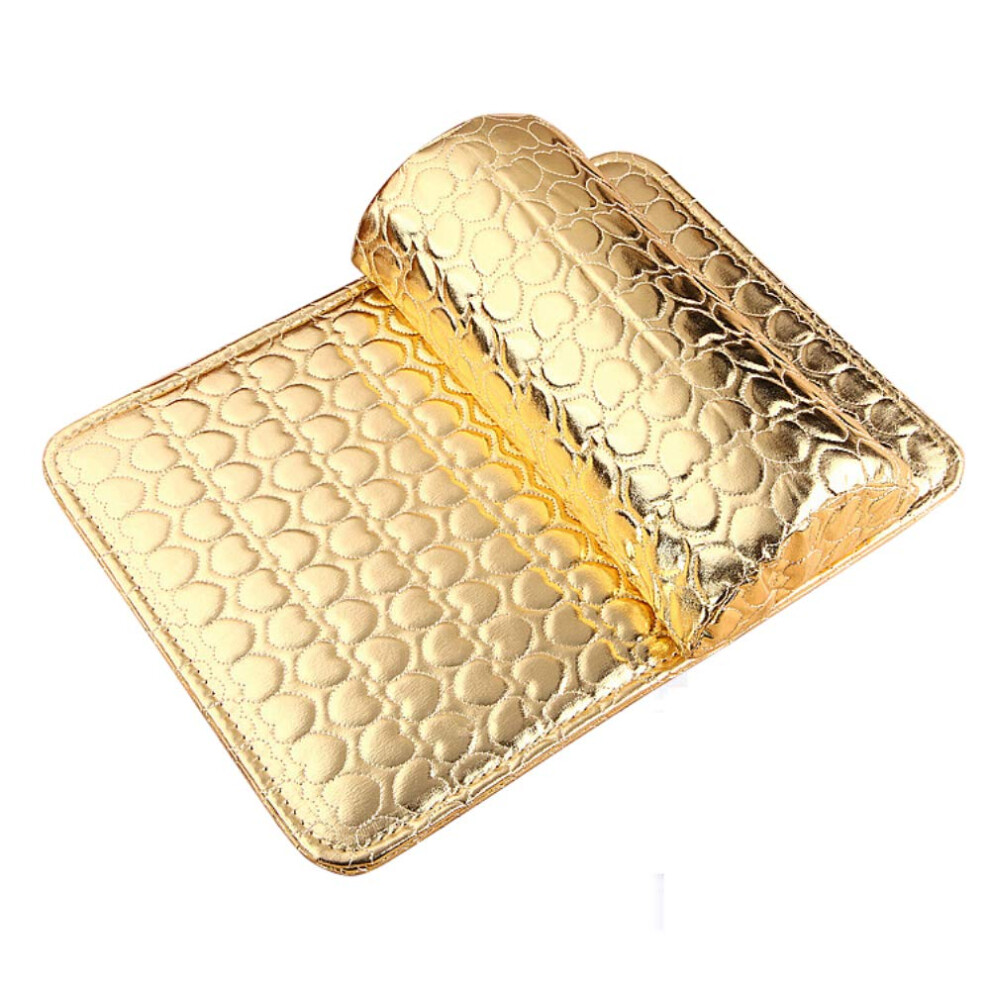 PU Leather Nail Arm Rest Pillow with Pad, Gold Semicircle Manicure Hand Cushion for Ergonomic Support