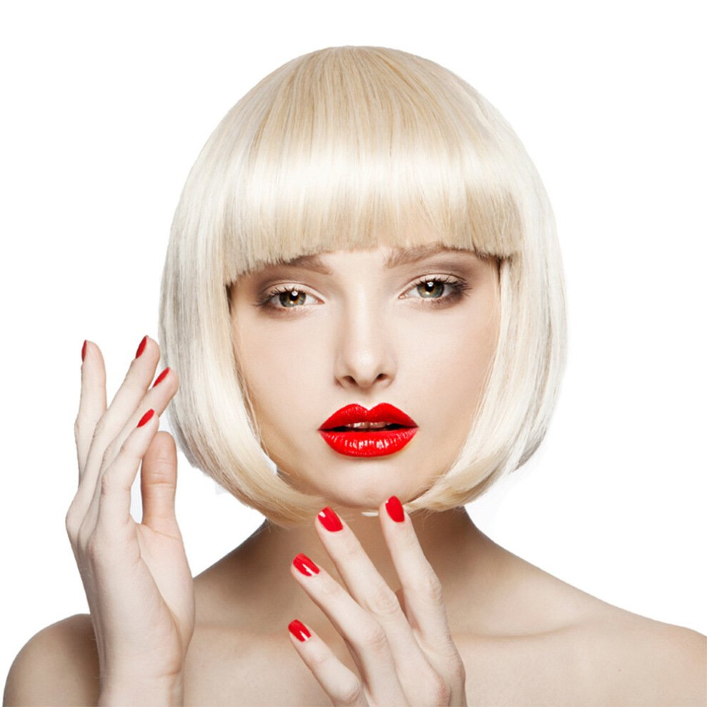 Unisex Blonde Bob Wig With Bangs Heat Resistant Synthetic Shoulder Length Hair For Women