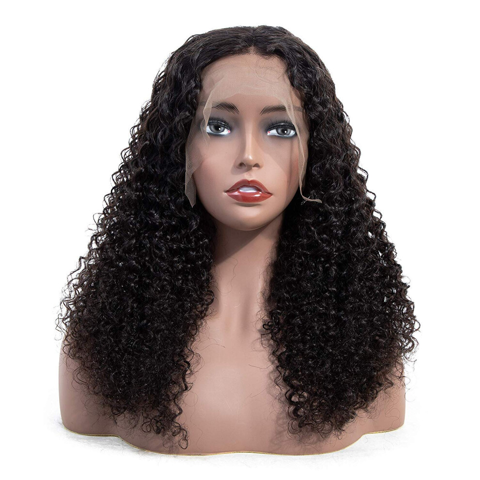 Unisex 16 Inch Brazilian Kinky Curly Human Hair Lace Front Wig, Pre Plucked 13X4 Virgin Remy Hair