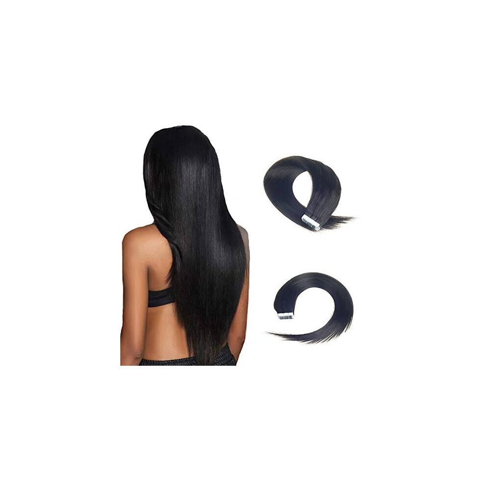 Unisex Black 18 Inch Off Remy Tape In Hair Extensions With Invisible Tape Bond, Natural Human Hair