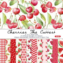 Fruit Themed Scrapbook Paper 6x6, 24 Sheets Decorative Paper Pads with Bright Strawberry and Cherry Prints