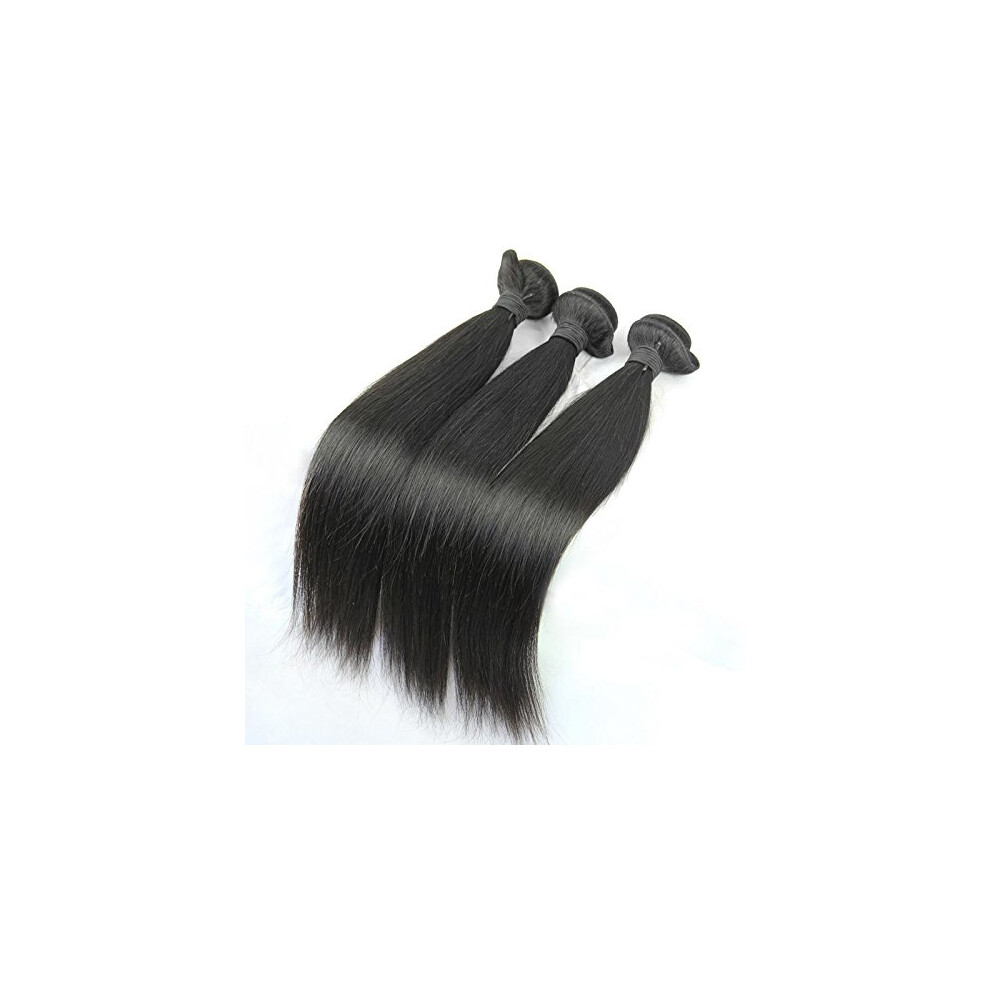 Unisex Black Brazilian Straight Virgin Human Hair Extensions 3 Bundles Natural Tangle Remy Weave