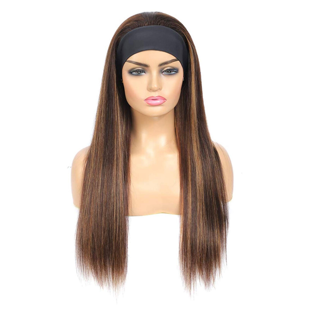 Headband Wig Brazilian Human Hair Highlight Straight Glueless Design 180 Density 20 Inch