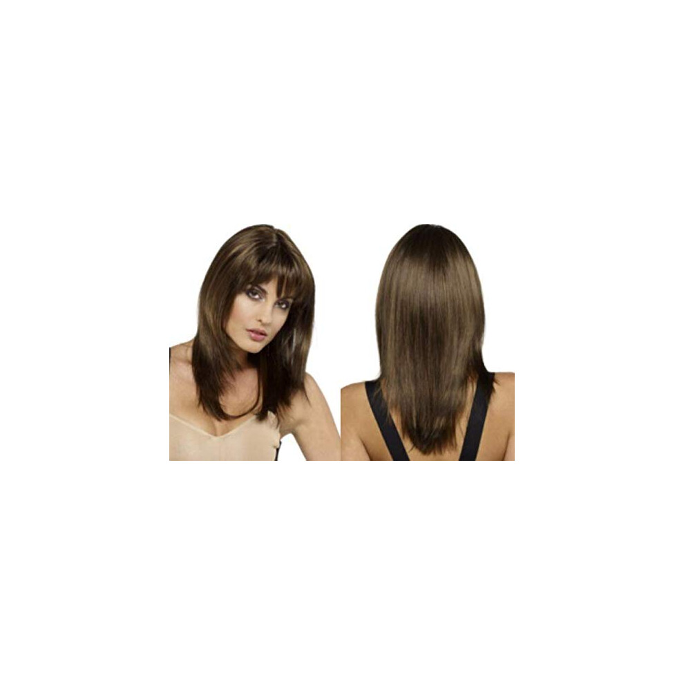 Unisex Black Long Straight Synthetic Hair Wig With Layered Bangs For Women Daily Wear And Party