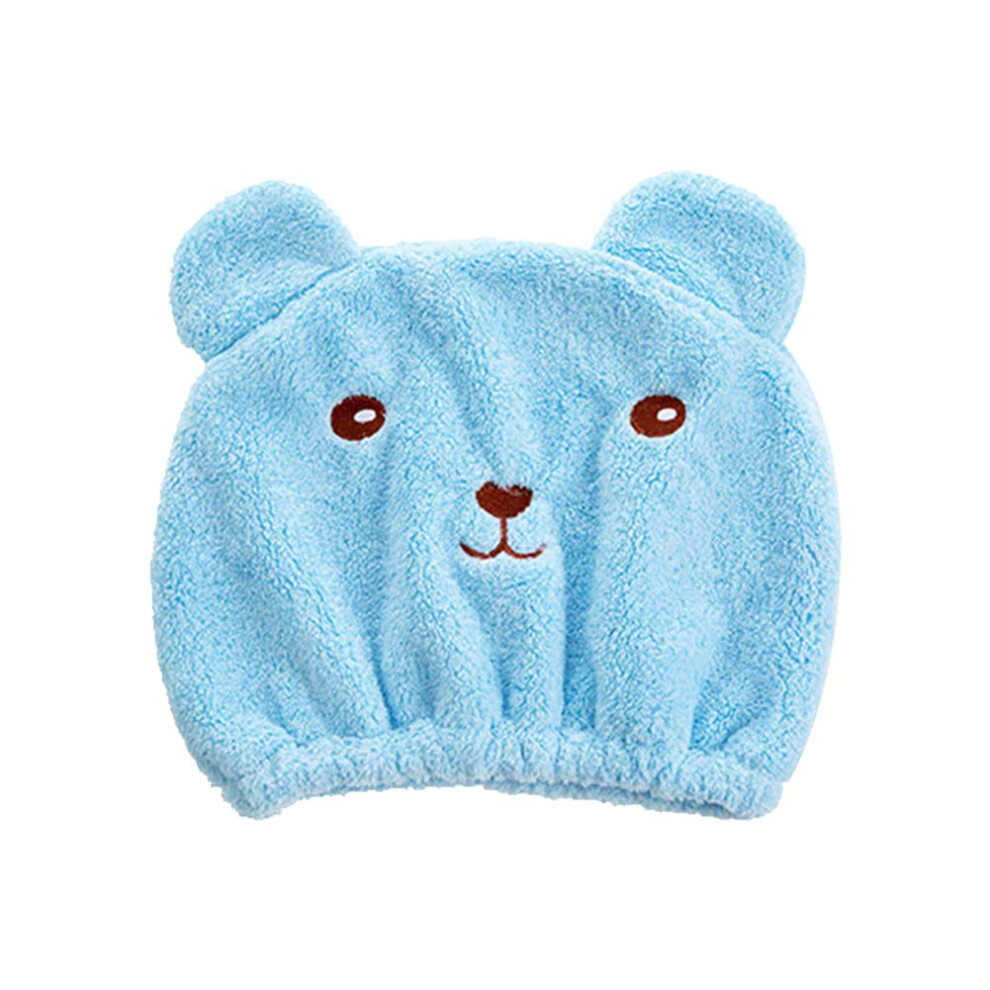 Coral/Blue Hair Drying Cap With Quick Drying Fleece, Cute Bear Design, Elastic Fit,