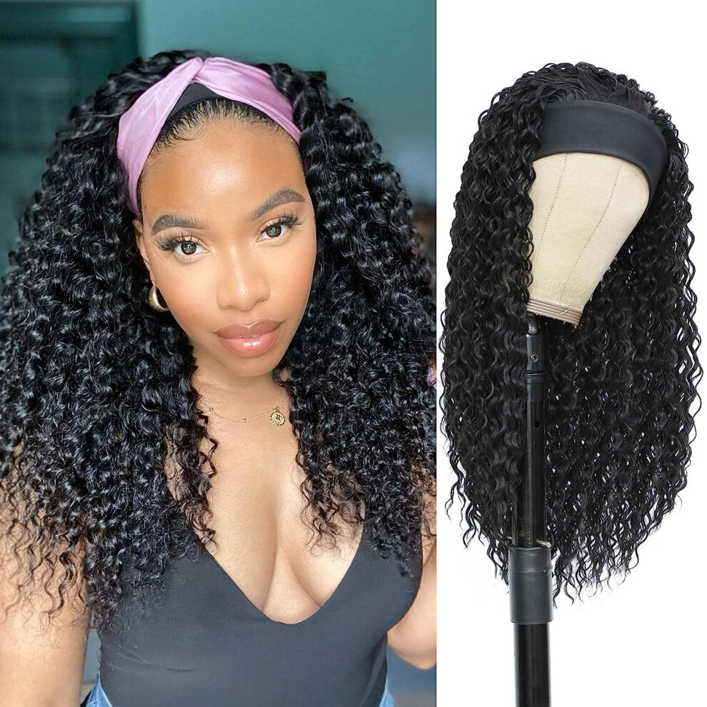 Curly Headband Wig for Black Women Water Wave No Lace No Glue 150% Density Easy Wear