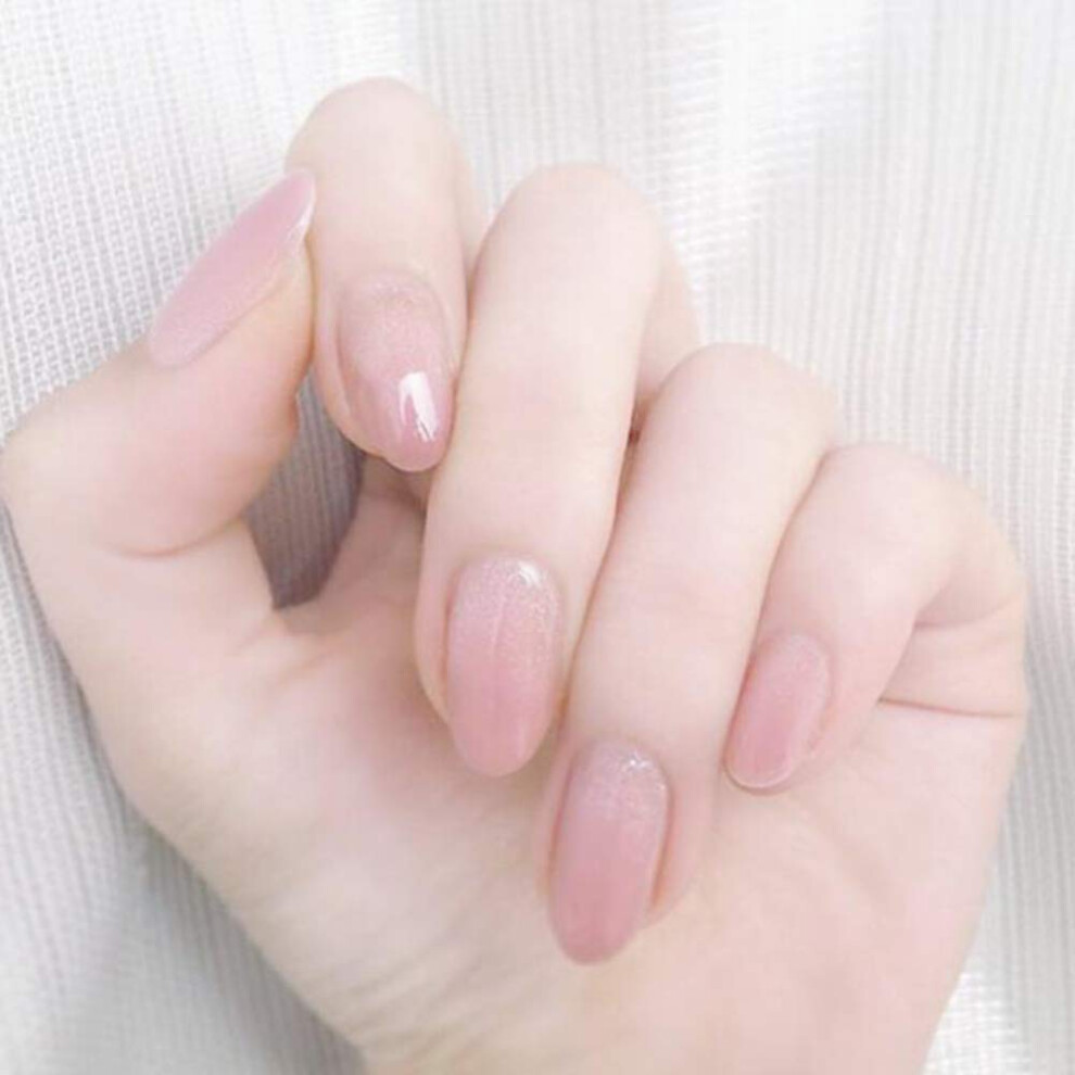 Pink Bridal False Nails With Bling Star Design, Full Coverage Press On Nails For Wedding, 24Pcs