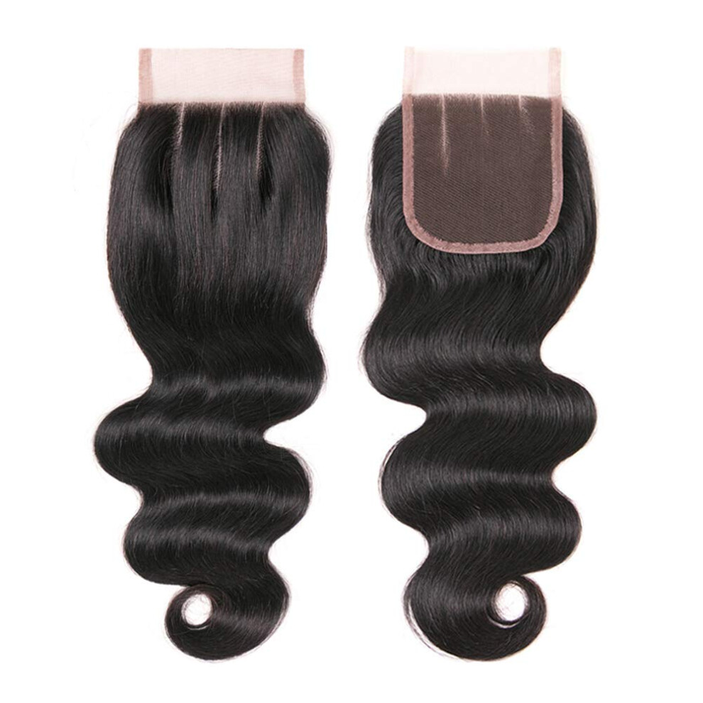 16 Inch Brazilian Body Wave Human Hair Lace Closure 4x4 Three Part 130% Density Swiss Lace