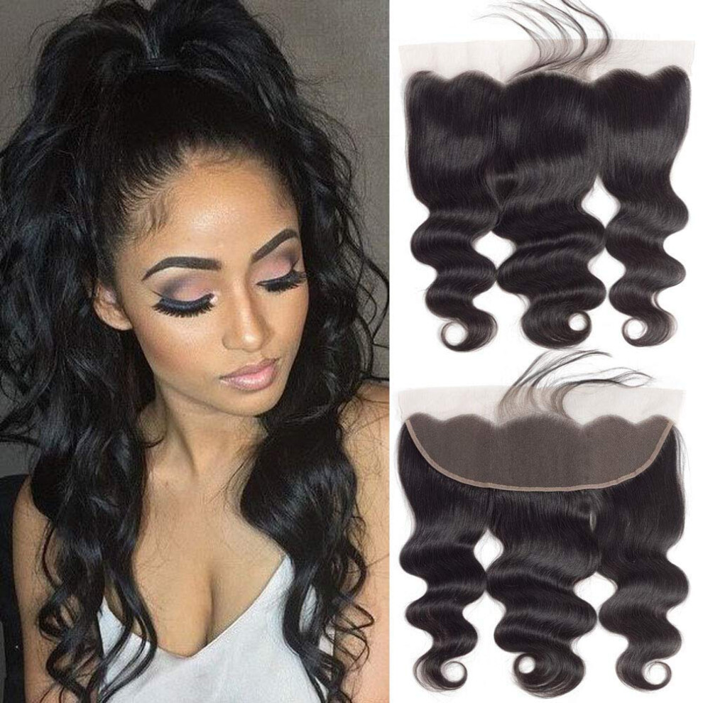 Unisex Brazilian Body Wave Lace Frontal 13X4 Ear To Ear Human Hair Pre Plucked With Baby Hair 18'