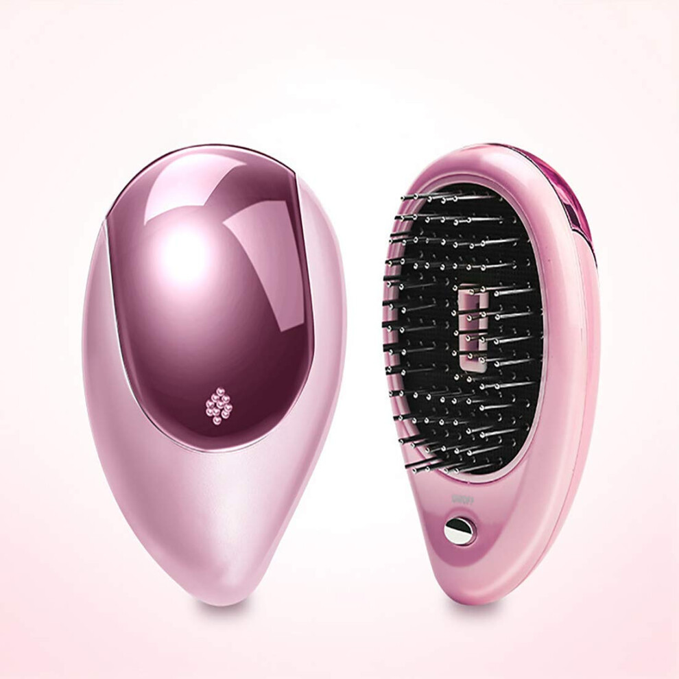 Pink Ionic Hair Brush With Antistatic Control, Mini Electric Comb For Travel And Scalp Massage