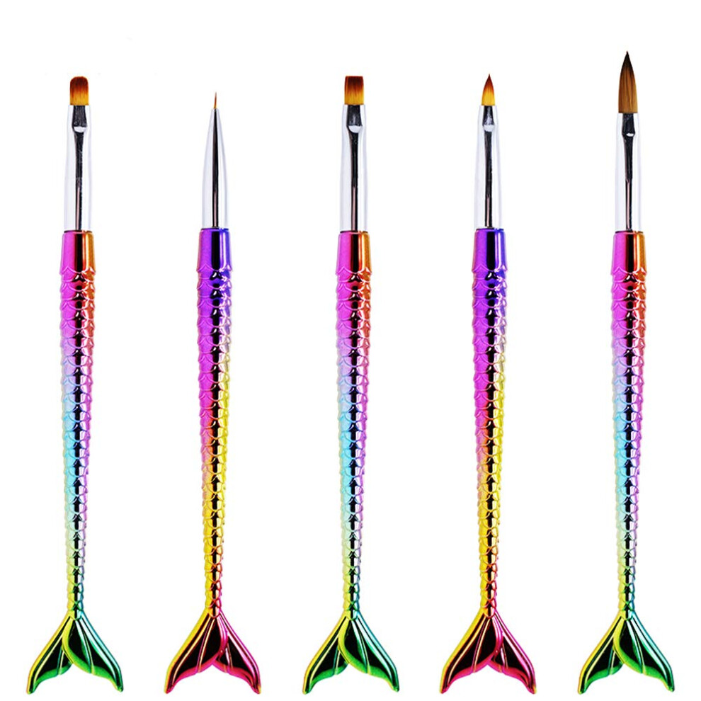 Nail Art Brushes Set with Gradient Ombre Handles, 5pcs Gel Nail Painting and Liner Kit
