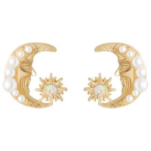 Korean Style New Moon Sun Golden Alloy Pearl Retro Student Girl Earrings