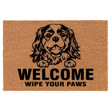 Welcome Doormat Coco Coir Door Mat Gift Welcome Wipe Your Paws King Charles Cavalier (24" x 16")