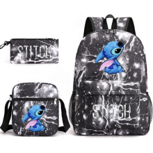 Lilo & Stitch Rucksack-Set, Schulrucksack, Blitzschwarz