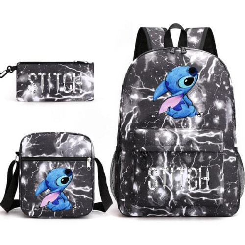 Lilo & Stitch Rucksack-Set, Schulrucksack, Blitzschwarz