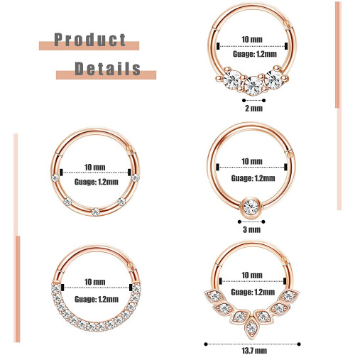 Σκουλαρίκια Jstyle Daith, 16G από ανοξείδωτο ατσάλι, χόνδρος έλικας, τράγος μύτης, 2