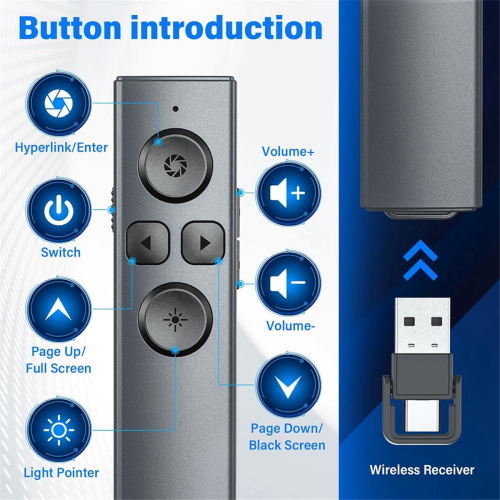 2-In-1 USB Type C Presentation Clicker, Rechargeable Wireless Presenter Remote, Clicker for PowerPoint Presentations 2