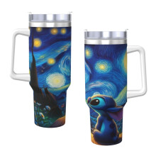 Stitch 40Oz Becher mit Henkel und Strohhalm, auslaufsicherer, isolierter Becher mit Deckel und Strohhalm aus Edelstahl, passend für Getränkehalter