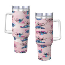 Stitch 40Oz Tumbler mit Henkel und Strohhalmdeckel, isolierter Becher, Edelstahl-Wasserflasche, Reisebecher, Becherhalter, Geschenkidee
