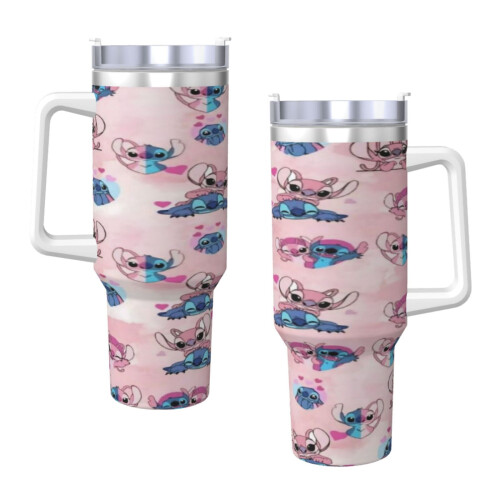 Ποτήρι Stitch40oz με λαβή και καπάκι από άχυρο, μονωμένο ποτήρι, μπουκάλι νερού από
