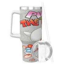 Pinky und Brain Thermobecher aus Edelstahl mit Griff, 1,2 Liter Fassungsvermögen, für heiße und kalte Getränke.