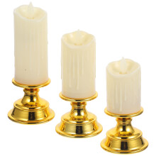 Velas artificiales blancas de plástico a pilas, 3 unidades, luz dorada, para ventanas, bodas