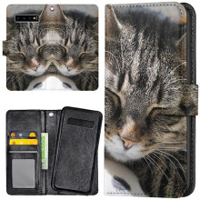 Compatível com Samsung Galaxy S10e - Capa Carteira/Capa com Gato Dormindo