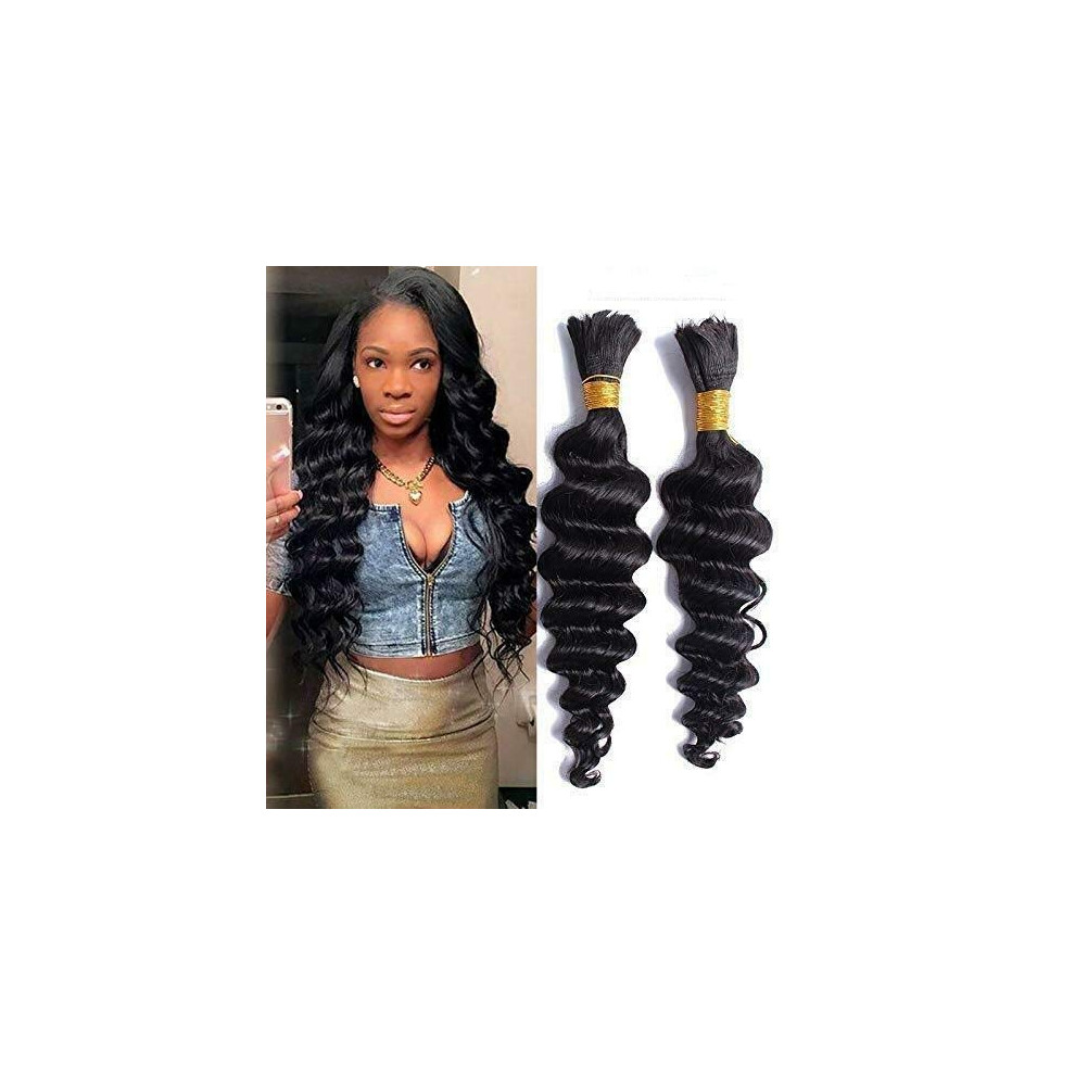 Unisex Black 16 Inch Jet Brazilian Virgin Human Hair Deep Wave Extensions For Instant Length And Volume