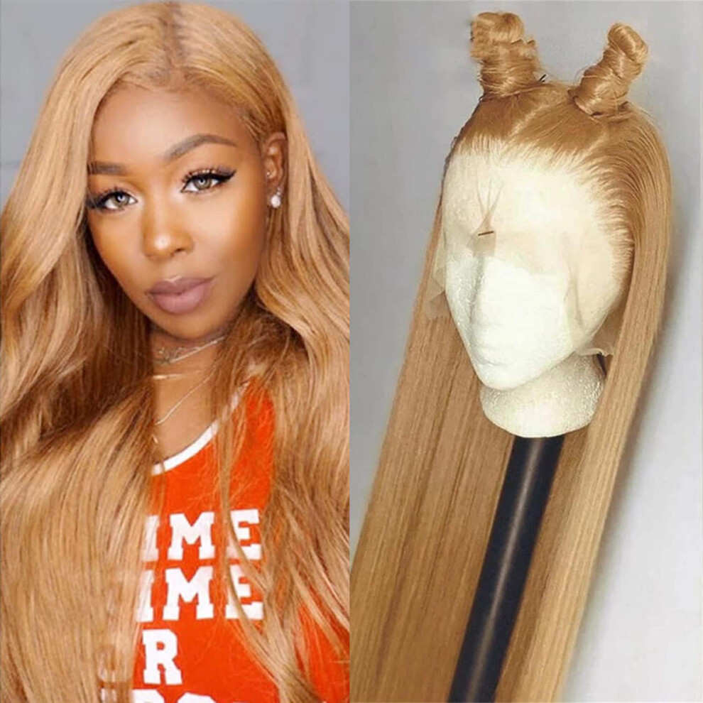 Unisex 14 Inch Honey Blonde Lace Front Wig Human Hair, Pre Plucked Transparent 13X4, Natural Hairline
