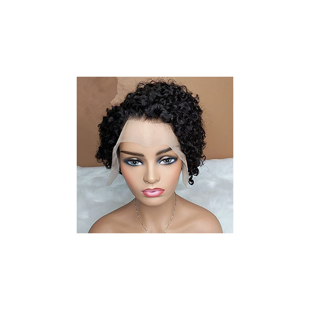 Unisex 12 Inch Curly Lace Front Wig Brazilian Human Hair Bob 13X4 Swiss Lace Natural Hairline Preplucked