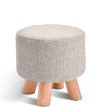 Wooden Upholstered Footstool with Fabric Seat, 4 Leg Padded Stool for Living Room or Entryway, Light Grey