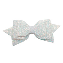 Hair Bow Clip with Sparkling Sequin Bowknot, Faux Leather Hairpin for Girls Party  White