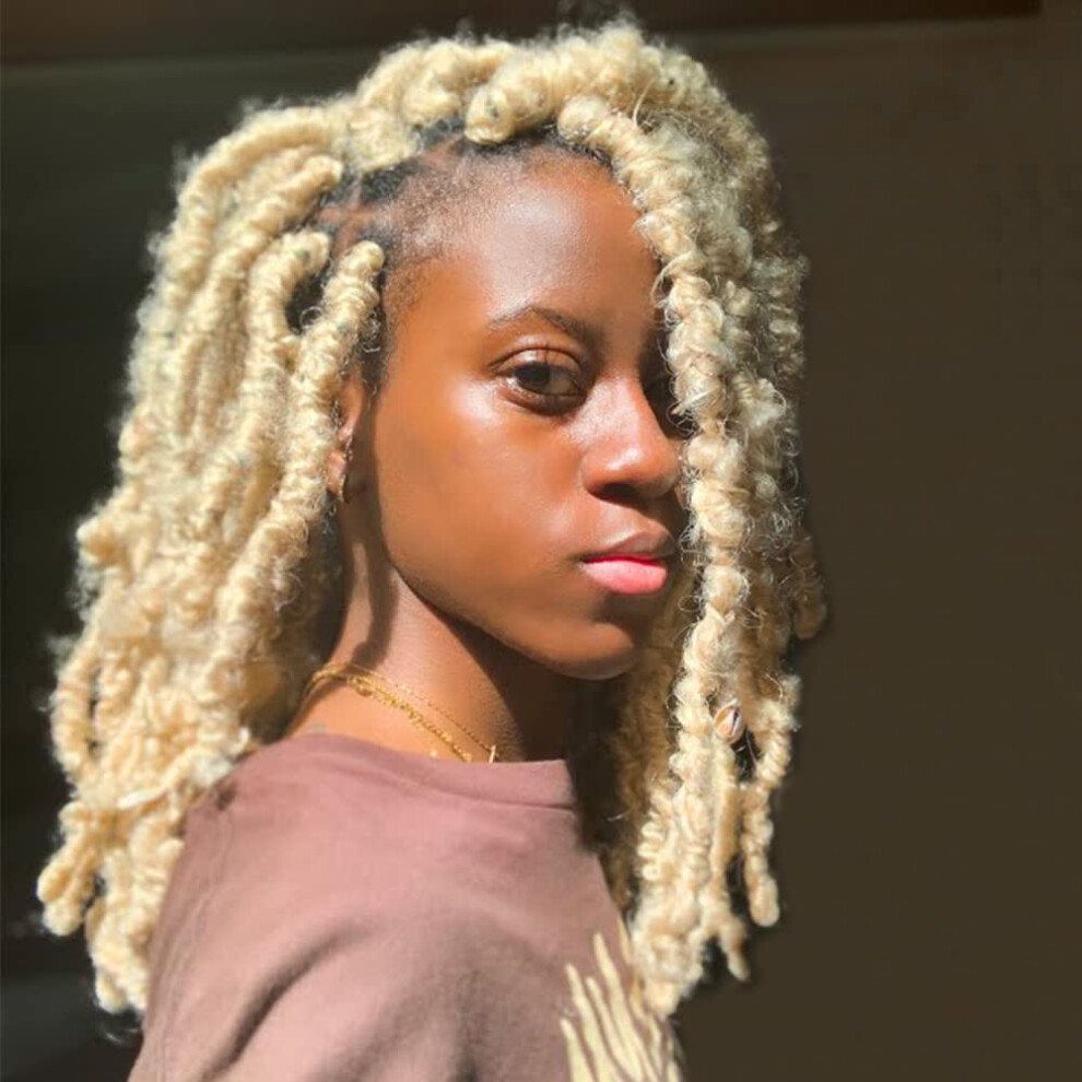 Unisex Black Butterfly Locs Crochet Hair 12 Inch Prelooped Braiding Extensions For Women 613 Blonde 6 Packs