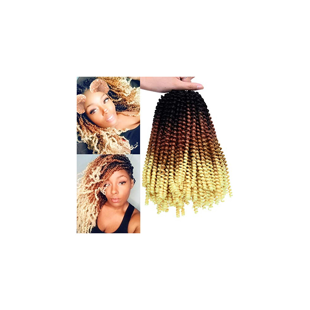2 Pack 8 Inch Ombre Spring Twist Crochet Hair Extensions, Prelooped Synthetic Braids, T1B/Brown/Blond