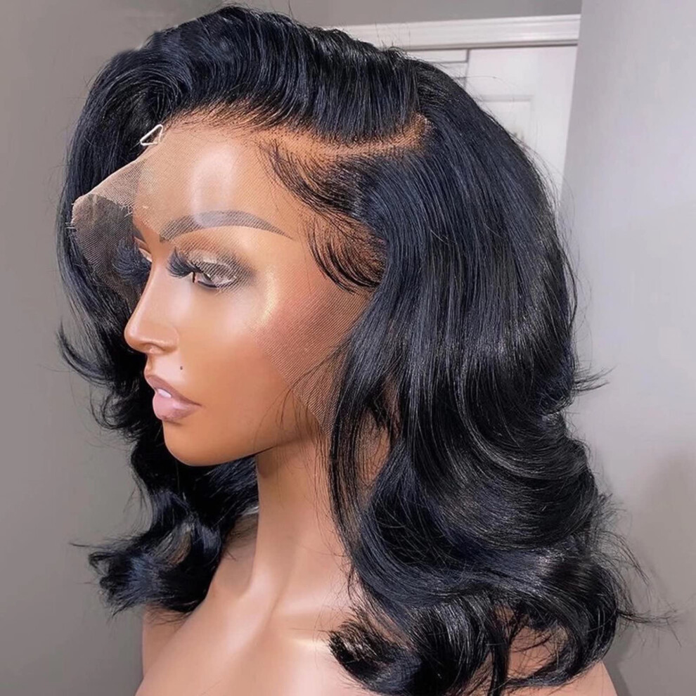 Brazilian Human Hair Lace Front Bob Wig 13x4 Transparent, 180 Density Body Wave, Pre Plucked